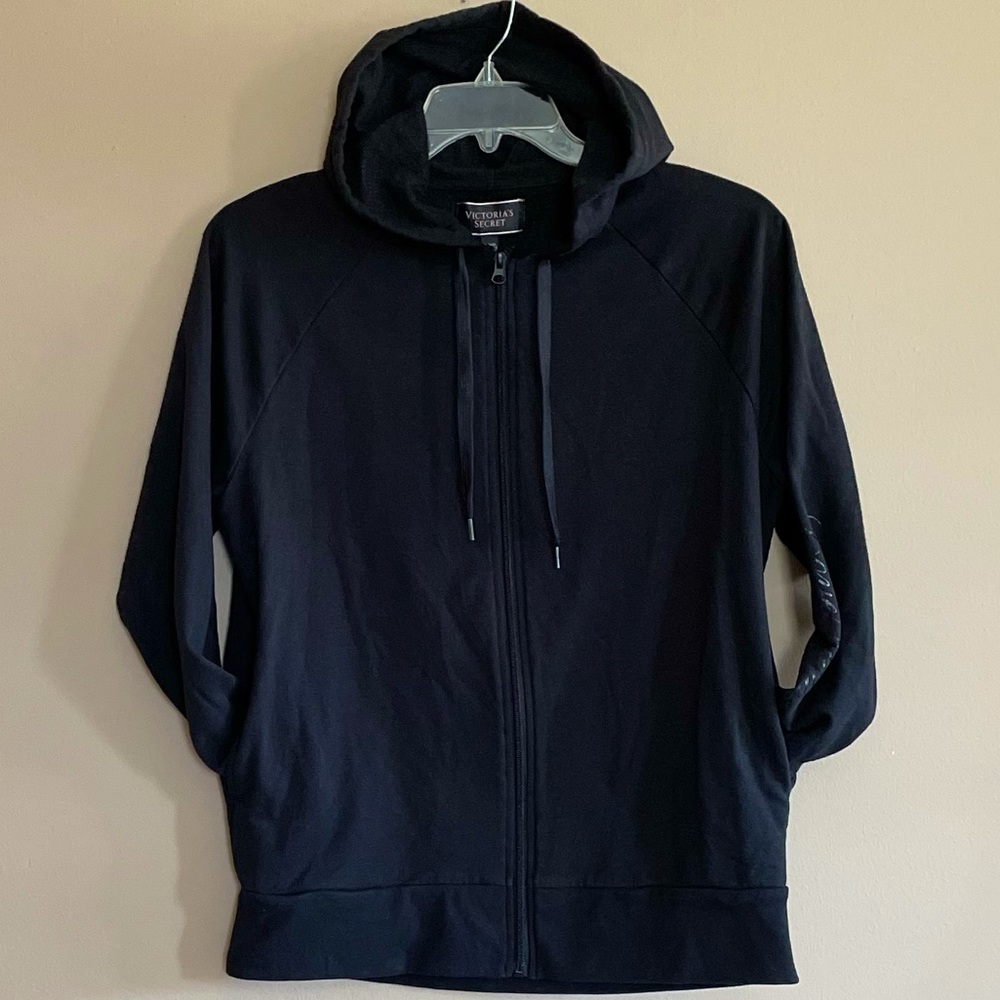 Victoria’s Secret Black Hooded Zip Up Sweatshirt. Size S